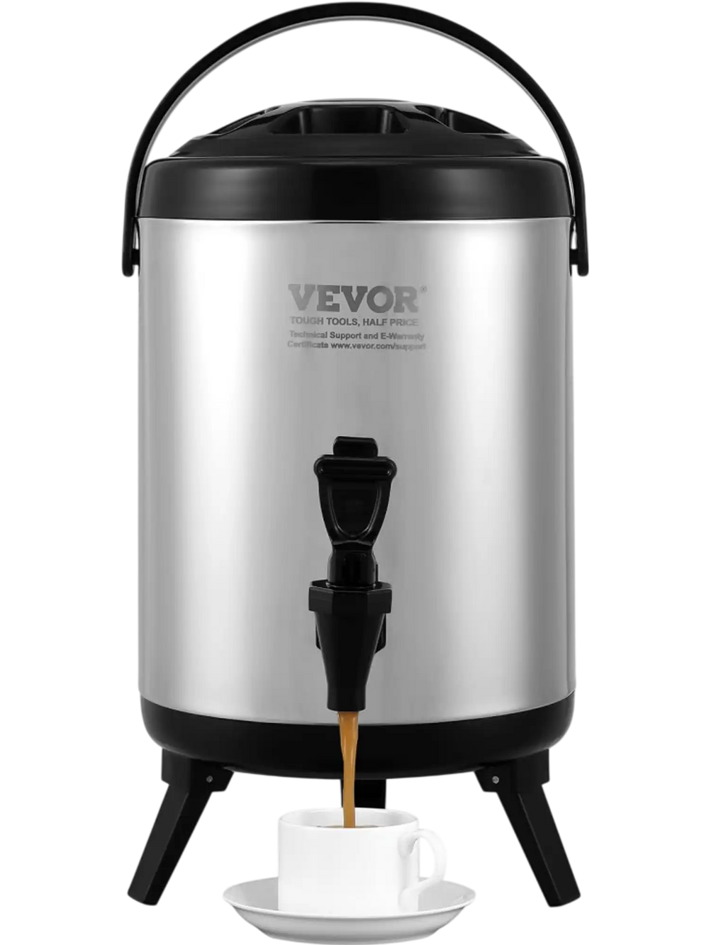 VEVOR Stainless Steel Insulated Beverage Dispenser, 1.5 Gallon 6 Liter, Thermal Hot and Cold Drink Server Dispenser with Spigot Handle, Food-grade for Hot Tea Coffee Water Restaurant Drink Shop