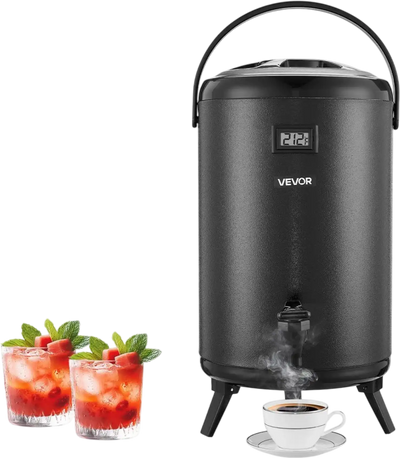 VEVOR Insulated Beverage Dispenser, 3.2 Gal/12L Stainless Steel Thermal Drink Server with Spigot & Temp Display, Suitable for Hot and Cold Drinks, for Tea Coffee Water in Cafes & Restaurants, Black