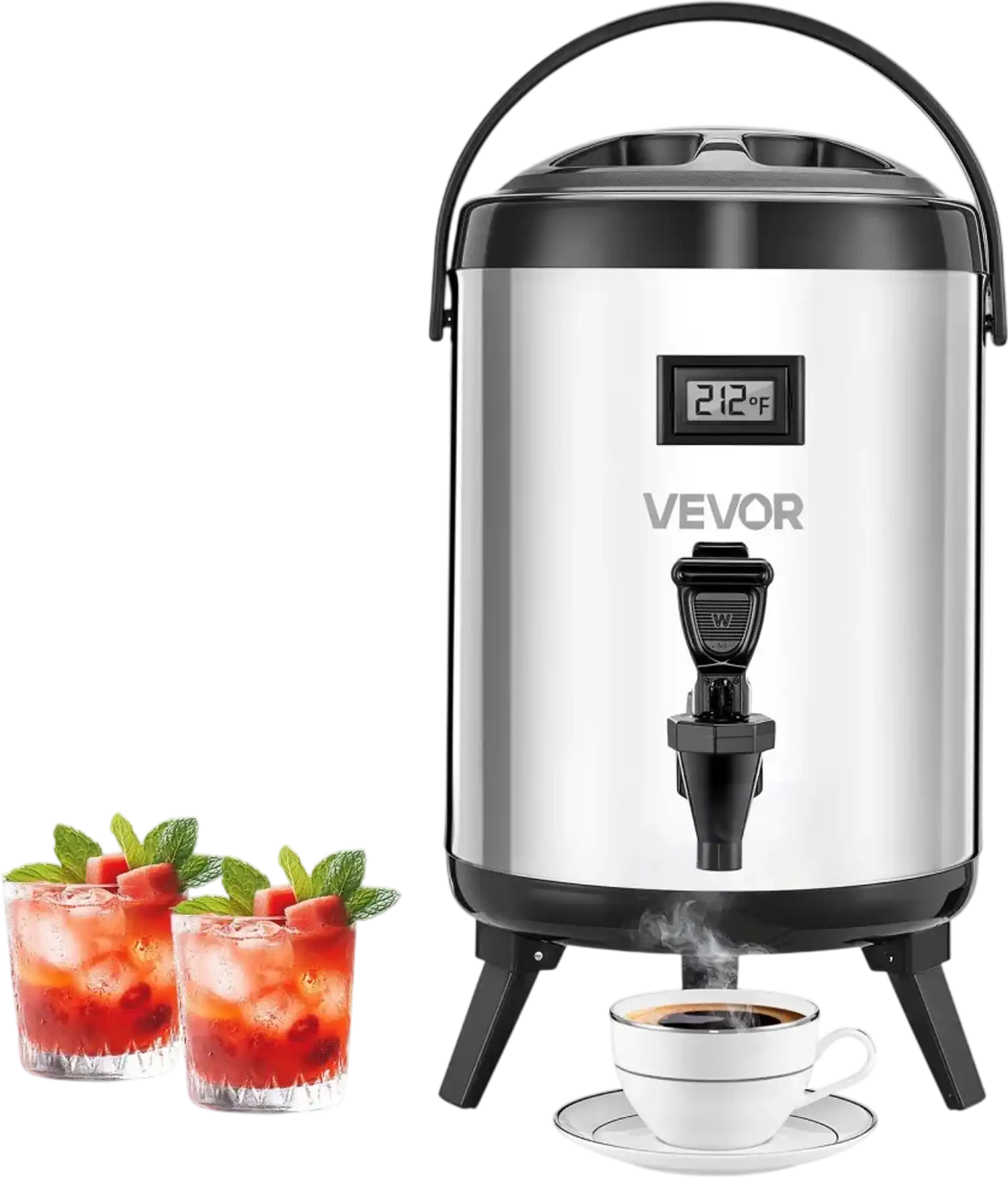 Vevor Beverage Dispenser 1.5 Gal 6L Stainless Steel Thermal Server with Spigot & Temperature Display New