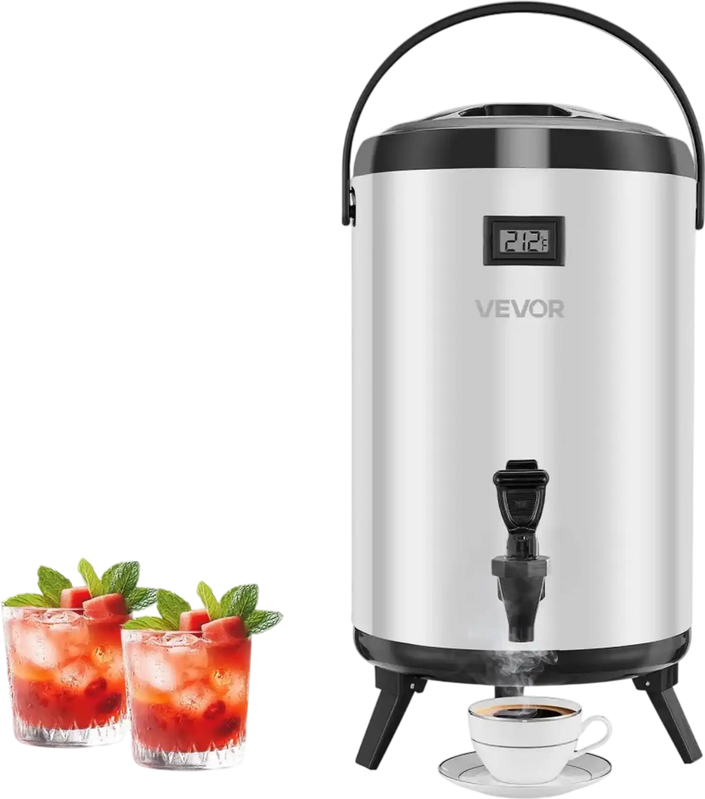 VEVOR Insulated Beverage Dispenser, 3.2 Gal/12L Stainless Steel Thermal Drink Server with Spigot & Temp Display, Suitable for Hot and Cold Drinks, for Tea Coffee Water in Cafes & Restaurants, Silver