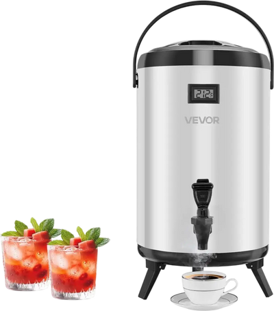 VEVOR Insulated Beverage Dispenser, 3.2 Gal/12L Stainless Steel Thermal Drink Server with Spigot & Temp Display, Suitable for Hot and Cold Drinks, for Tea Coffee Water in Cafes & Restaurants, Silver