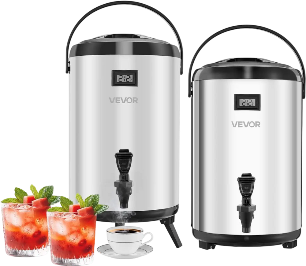 VEVOR Insulated Beverage Dispenser, 3.2 Gal/12L Stainless Steel Thermal Drink Server with Spigot & Temp Display, Suitable for Hot and Cold Drinks, for Tea Coffee Water in Cafes & Restaurants, 2 Pack
