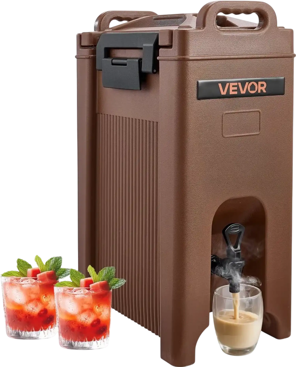 VEVOR Insulated Beverage Dispenser, 5 Gal/19L Hot and Cold Beverage Server with Spigot & Handle, Food-Grade Thermal Drink Dispenser Cooler for Tea Coffee Water in Cafes & Restaurants, Brown