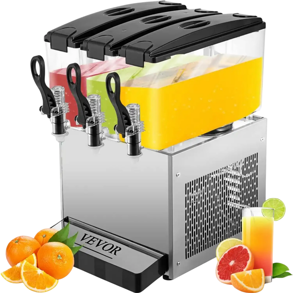 VEVOR 110V Commercial Beverage Dispenser Cold and Hot,3 Tanks 36L Fruit Juice Dispensers,12L Per Tank Stainless Steel Ice Tea Drink Dispenser Equipped with Thermostat Controller