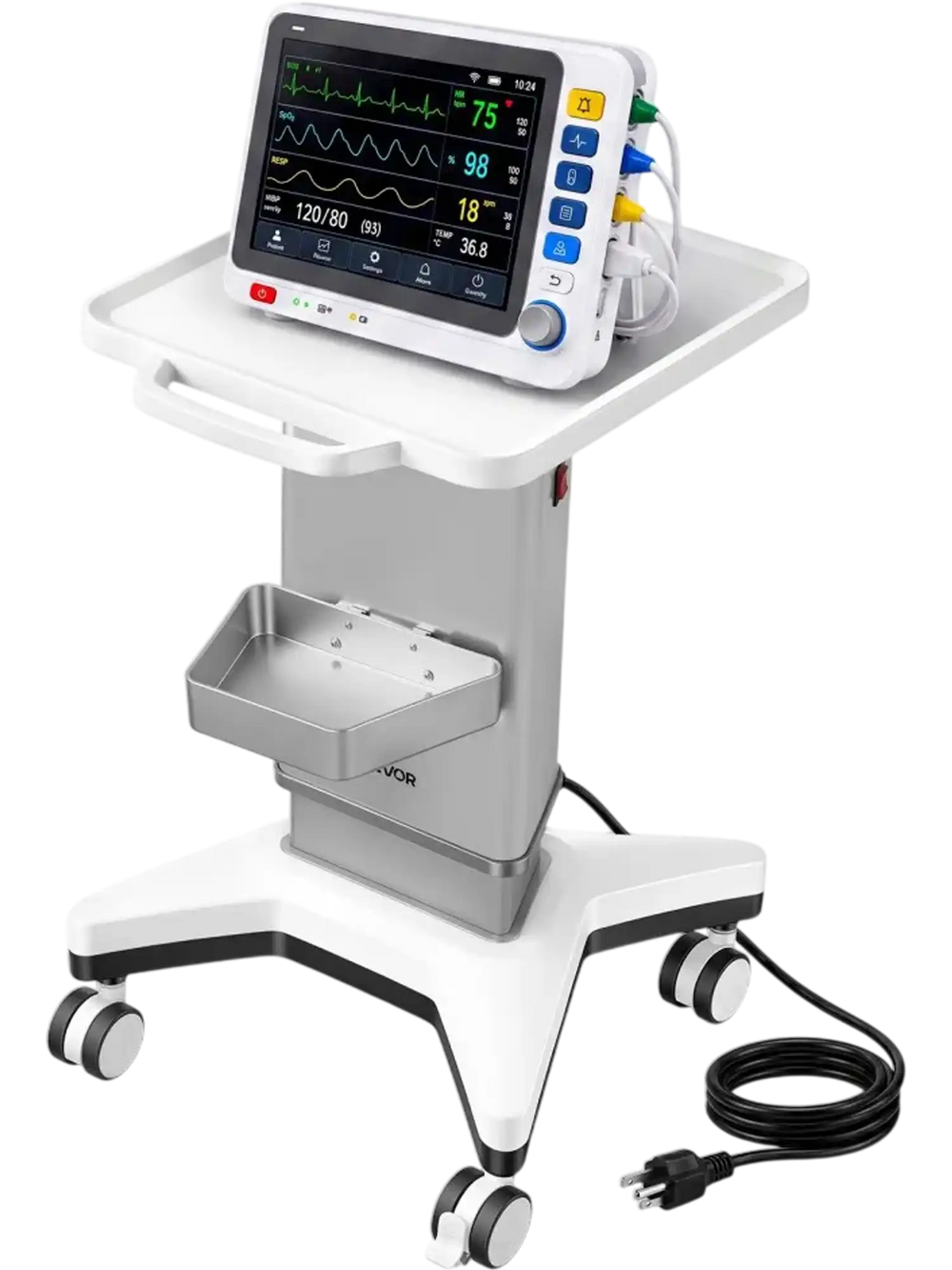 VEVOR Medical Cart 110.23 lbs Max Load Electric Lift Medical Trolley Cart, for Clinic, Hospital, Laboratory, Stable Support, Adjustable Height, Silent Rolling Trolley with 360° Swivel Lockable Wheels