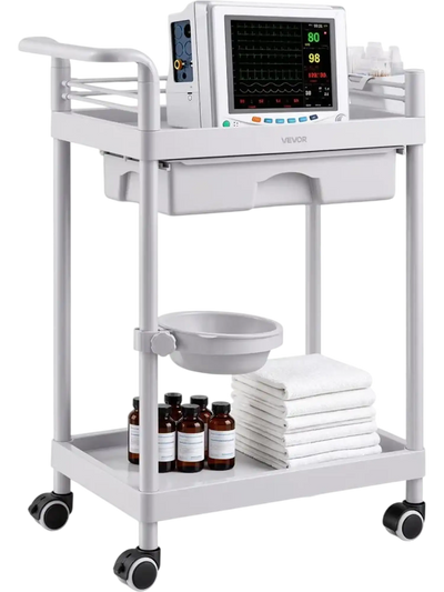 Vevor Medical Cart 2-Tier Trolley with Drawer, Storage Bin & Waste Tray New