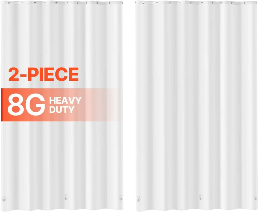 VEVOR Shower Curtain Liner, 8G Heavy-Duty PEVA Shower Liner, 2-Pack Waterproof Plastic Liners with 3 Magnets and 12 Rust-Resistant Metal Grommet, for Bathroom Showers & Bath Tubs, 72 x 72 in (White)