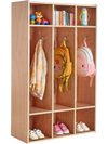 VEVOR 3-Section Kids Coat Locker, Wooden Toddler Cubby Storage Organizer with 6 Hooks & Non-Slip Mat, Modern Kid Coat Cubbies with 6 Small Open Storage Boxes for Home, Kindergarten, Daycare, Natural