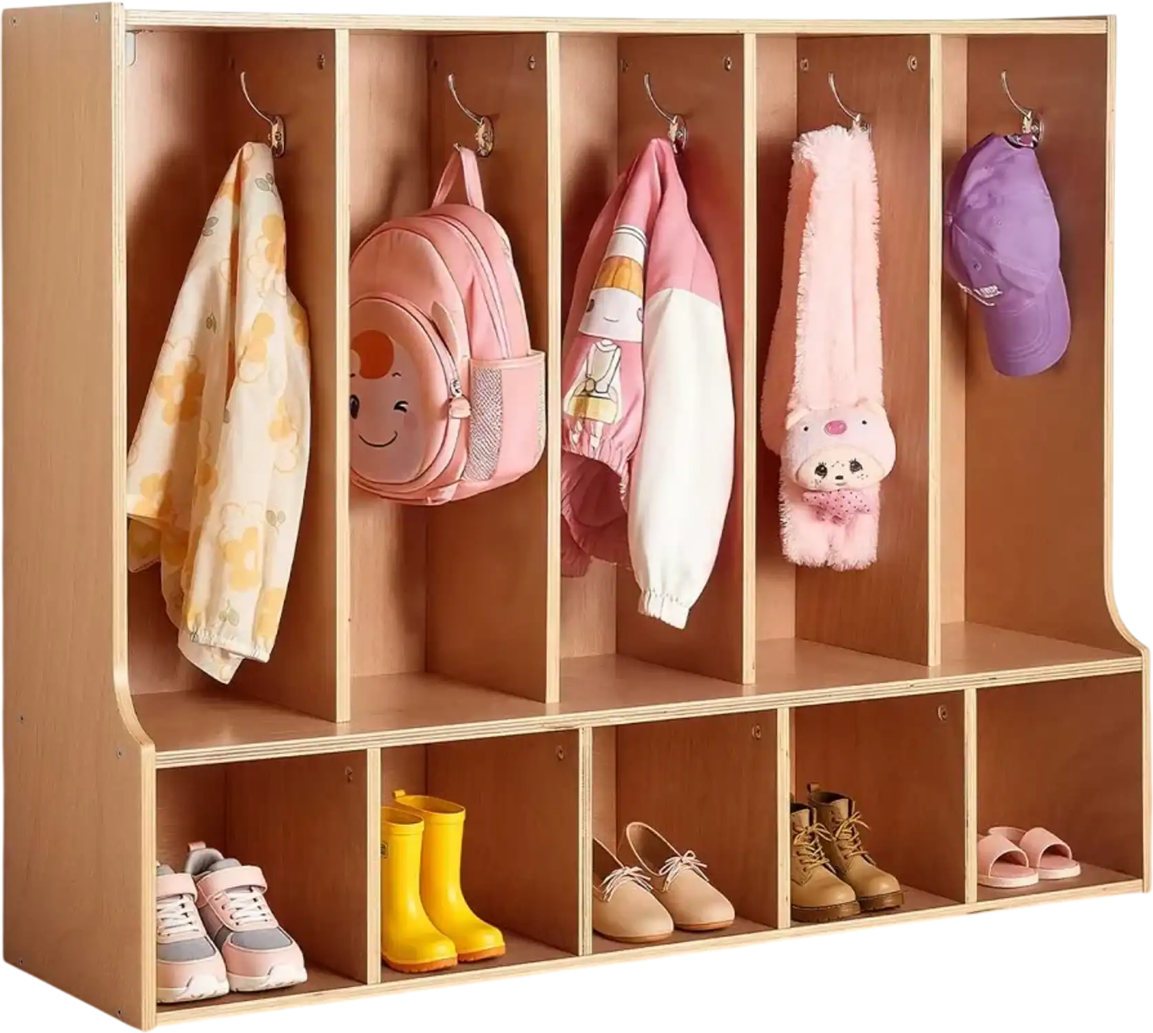 Vevor Coat Locker 5-Section Kids Wooden Cubby Storage Organizer Natural New