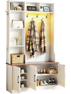 VEVOR Hall Tree with Bench and Shoe Storage, 39" Wide, Entryway Hall Tree with Bench, Hanging Hooks, Storage Shelves, Adjustable Shoe Shelves, LED Light, Wooden, for Mudroom, Entryway, Hallway, White