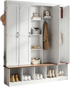 VEVOR Hall Tree with Bench and Shoe Storage, 63" Wide, 4-in-1 Entryway Hall Tree with Bench, Hanging Hooks, Storage Cabinet, and Shoe Cabinet, Wooden Furniture for Mudroom, Entryway, Hallway, White