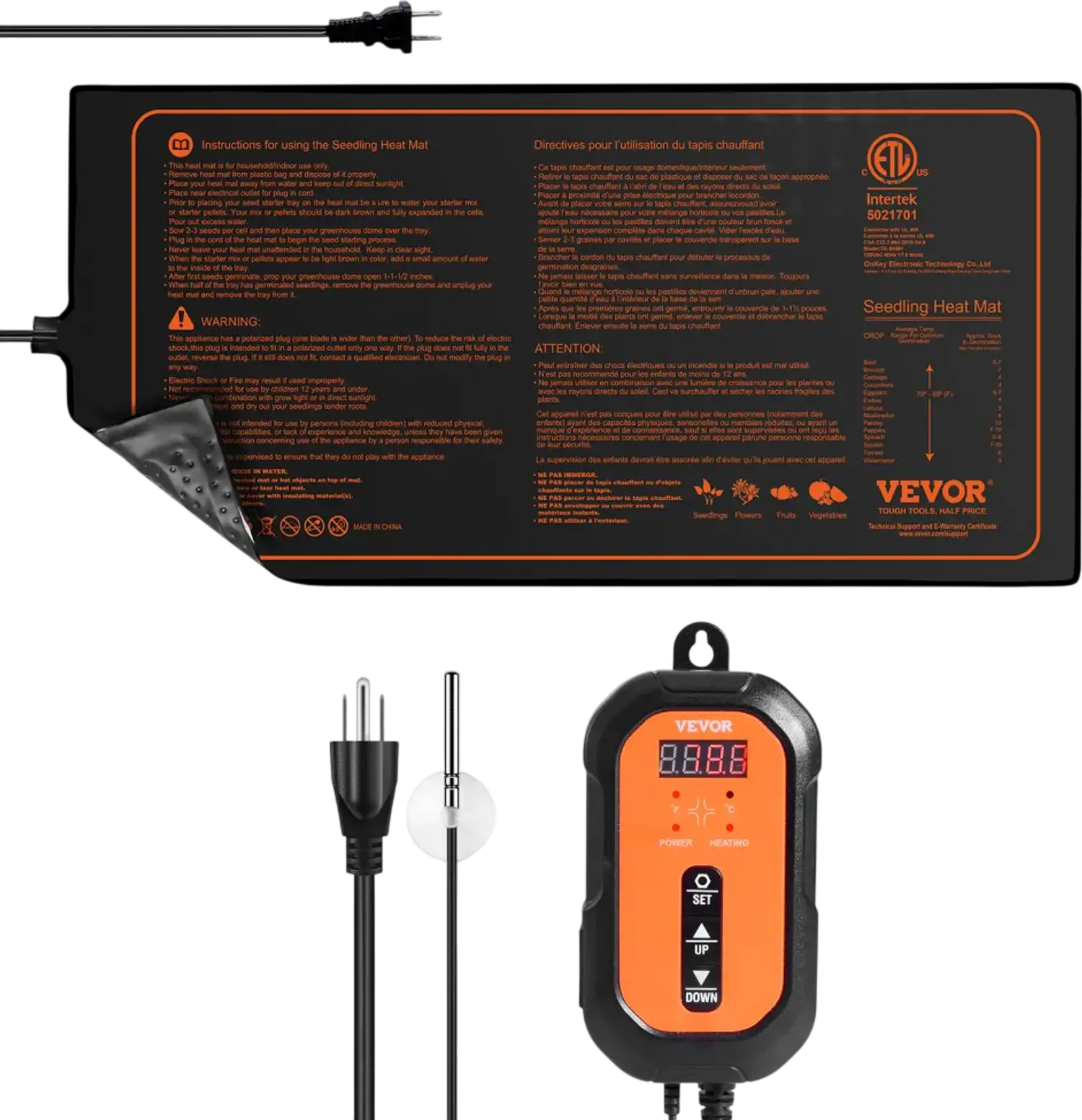 Vevor Seedling Heat Mat Digital Thermostat Combo Set 10