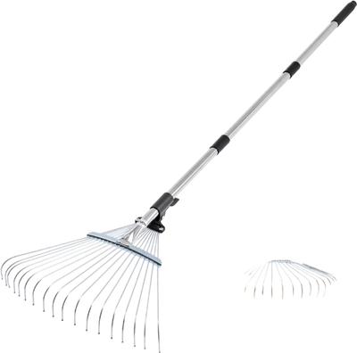 Vevor Leaf Rake Adjustable 18-Tine Garden Rake with 7.7-17.1