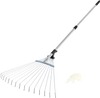 VEVOR Leaf Rake, 15 Metal Tines, Adjustable Garden Rake for Lawns with 7.5-22.4 Inch Wide Head & 32-63 Inch Long Handle, Heavy Duty Stainless Steel Small Leaves Tool for Gardening Camping Yard Grass