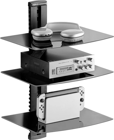 Vevor Wall-Mounted 3-Tier AV Media Stand Floating Glass Shelf New