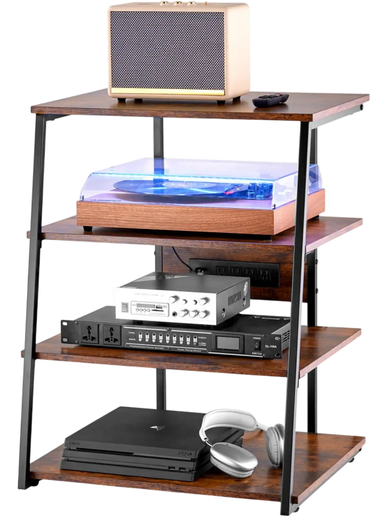 Vevor AV Stand 4-Tier Corner TV Stand with LED Lights and Power Strips New
