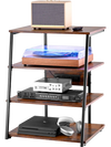 VEVOR 4-Tier AV Media Stand with Power Strips, Corner TV Stand with LED Lights, Height Adjustable Wooden Shelves for DVD Players/Cable Boxes/Games Consoles, Brown