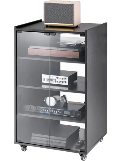 Vevor AV Media Stand 5-Tier Wooden Audio-Video Storage Cabinet with Wheels Black New