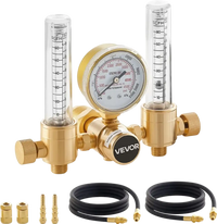 VEVOR Dual Output Argon Regulator, Argon Flow Meter Gas Regulator Gauge for TIG/MIG Welding - with 2PCS 6.6FT Rubber Hoses, 0-60 SCFH, 0-4500 PSI Inlet Pressure, CGA580 Inlet Connection