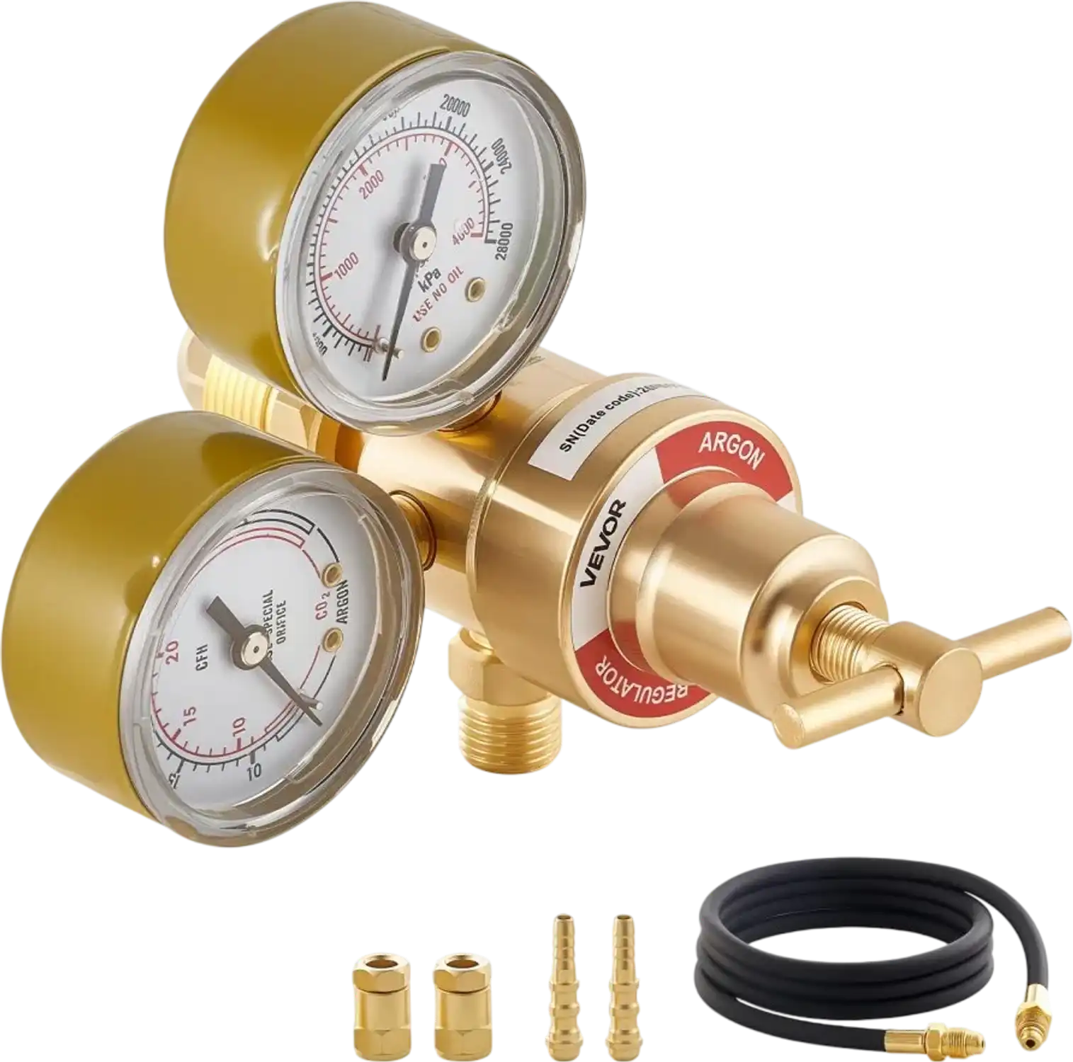 Vevor Argon Flow Regulator Argon CO2 Welding Gas Gauge with 8.2' Rubber Hose New
