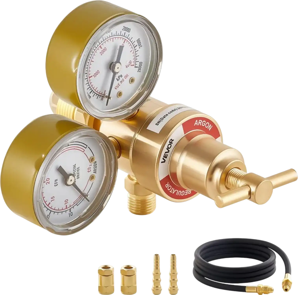 VEVOR Argon Regulator Gauge, Argon CO2 Regulator Welding Gas Gauges for TIG/MIG Welding - with 8.2FT Rubber Hoses, 0-60 SCFH, 0-4000 PSI Inlet Pressure, CGA580 Inlet Connection