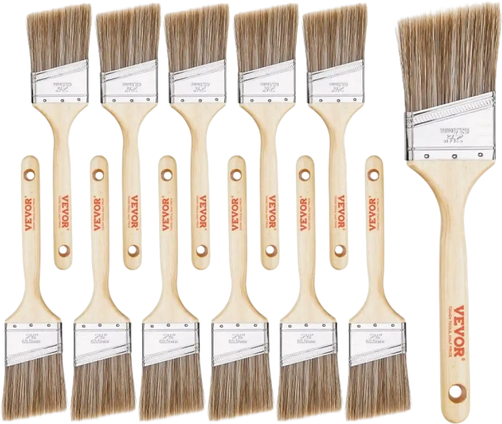VEVOR Paint Brushes, 12 Piece Angle Paint Brush, Treated Wood Handle, Paint Brush Set for All Latex and Oil Paints & Stains, Wood Stain Brushes for Cabinets, Walls, Fences, Interior & Exterior Use