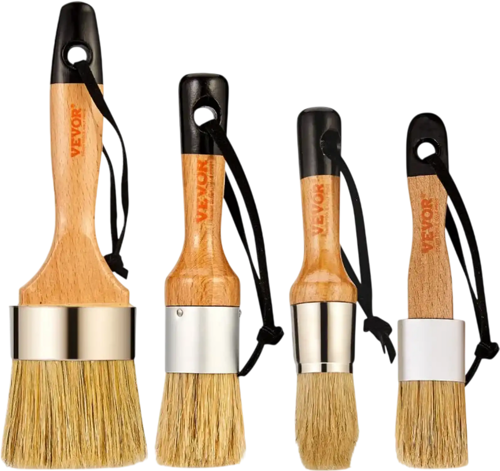 VEVOR Chalk Wax Paint Brush, 4 Piece Wax Paint Brush, Chalk Paint Brushes for Furniture, Acrylic Paint,Milk Paint,Home Decor, Natural Bristle Round Oval Chalk Paint Brush for All Painting and Waxing