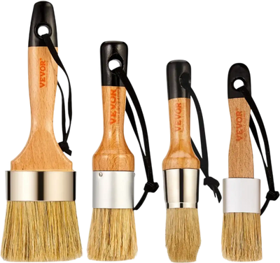 VEVOR Chalk Wax Paint Brush, 4 Piece Wax Paint Brush, Chalk Paint Brushes for Furniture, Acrylic Paint,Milk Paint,Home Decor, Natural Bristle Round Oval Chalk Paint Brush for All Painting and Waxing