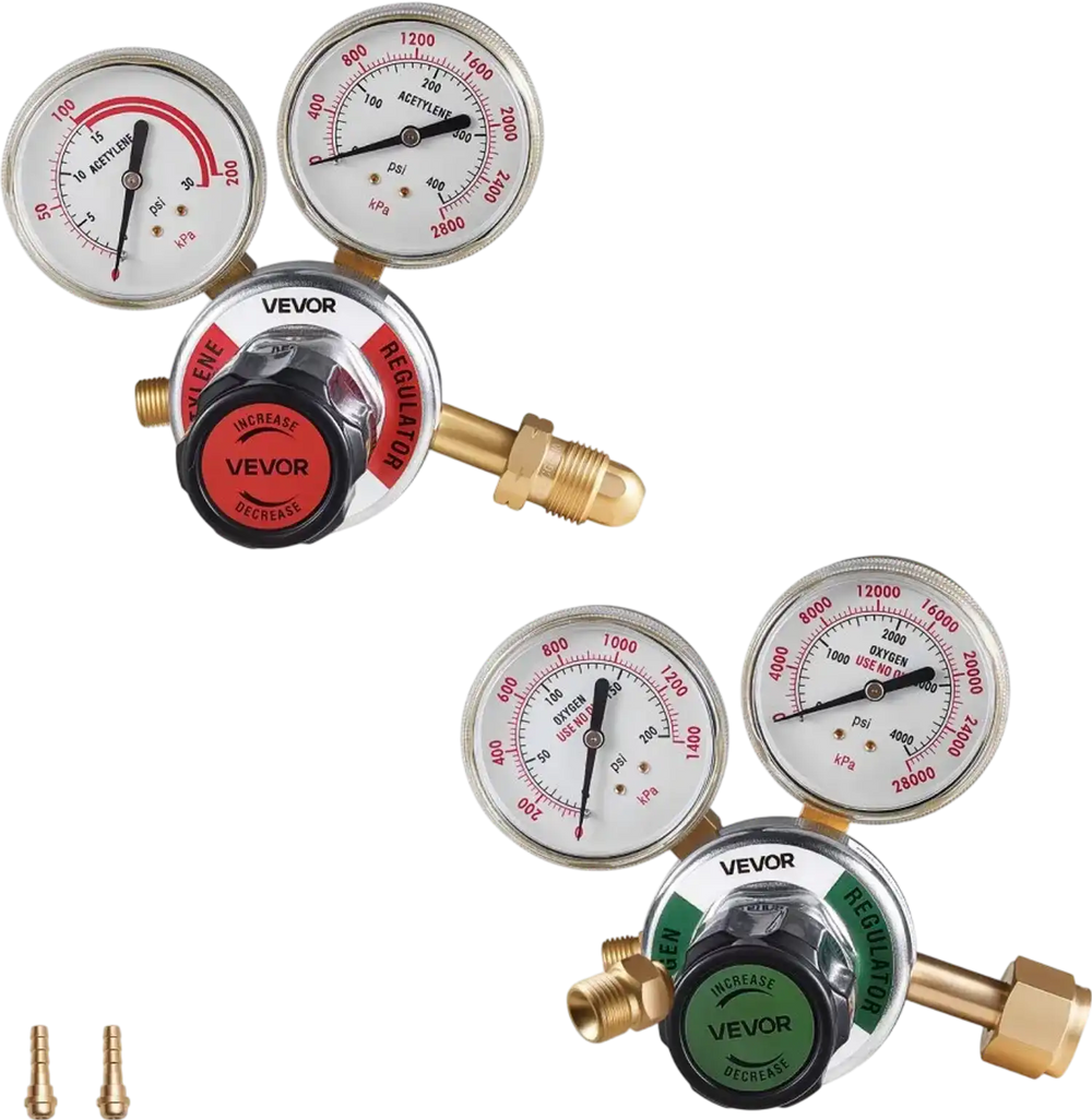 VEVOR Oxygen Acetylene Regulator Set, Oxy-Acetylene Regulators, 0-4000PSI and 0-400PSI Welding Gas Gauges with CGA-540/CGA-510 Inlet Connection & 9/16"-18 Outlet Connection, PC Knob Adjustment