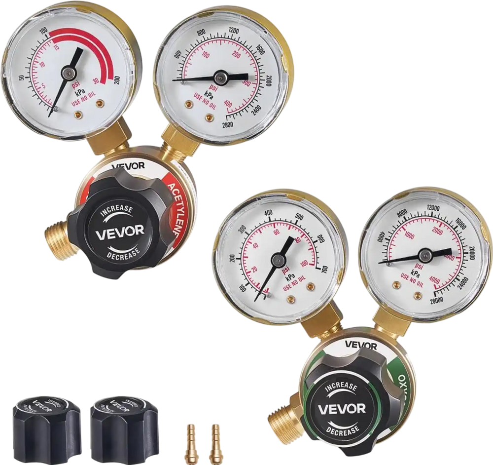 VEVOR Oxygen Acetylene Regulator Set, Oxy-Acetylene Regulators, 0-4000PSI and 0-400PSI Welding Gas Gauges with CGA-540/CGA-200 Inlet Connection & 9/16"-18 Outlet Connection, PC Knob Adjustment