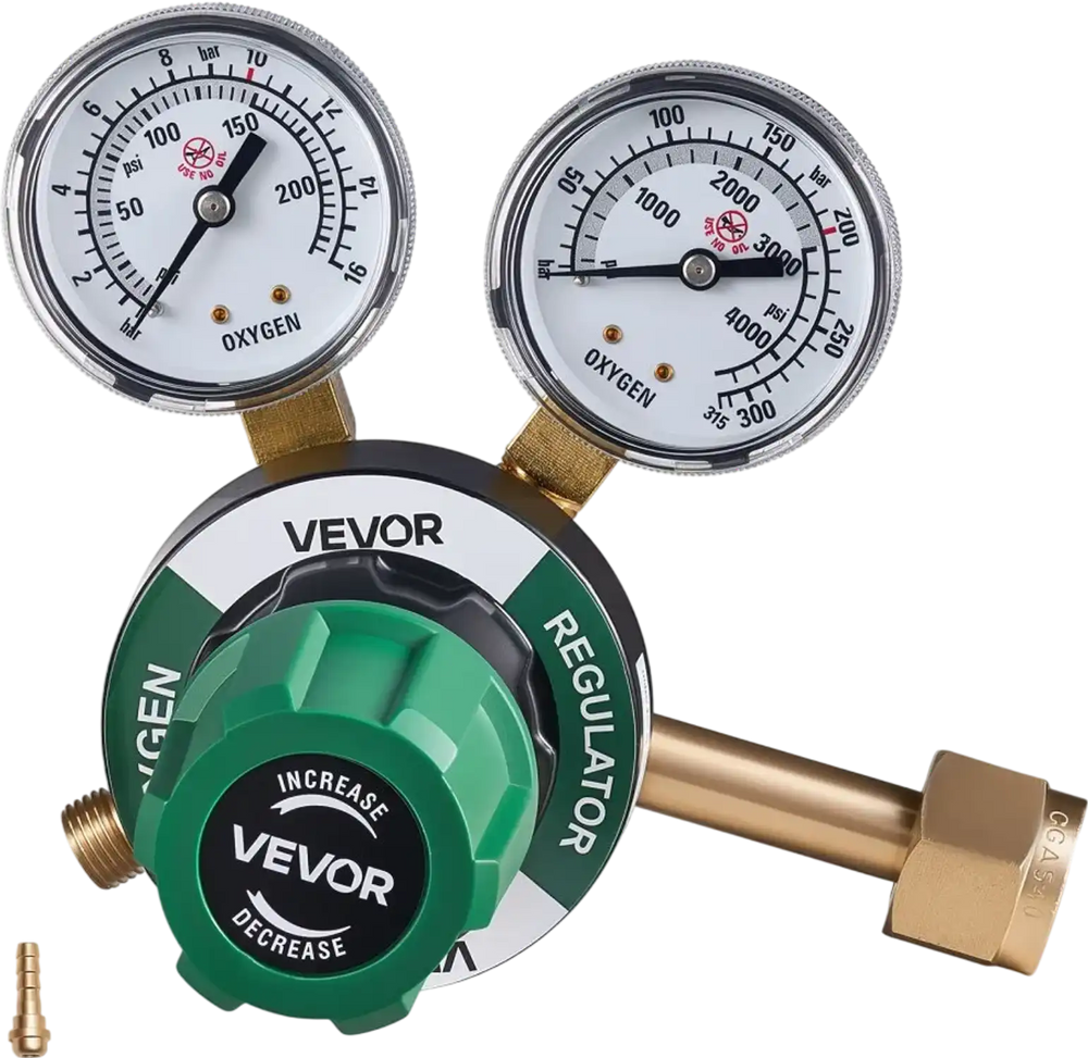 VEVOR Oxygen Regulator, Precise Oxy Regulator, 0-4000PSI Welding Gas Gauge with CGA-540 Inlet Connection & 9/16"-18 RH Outlet Connection, PC Knob Adjustment