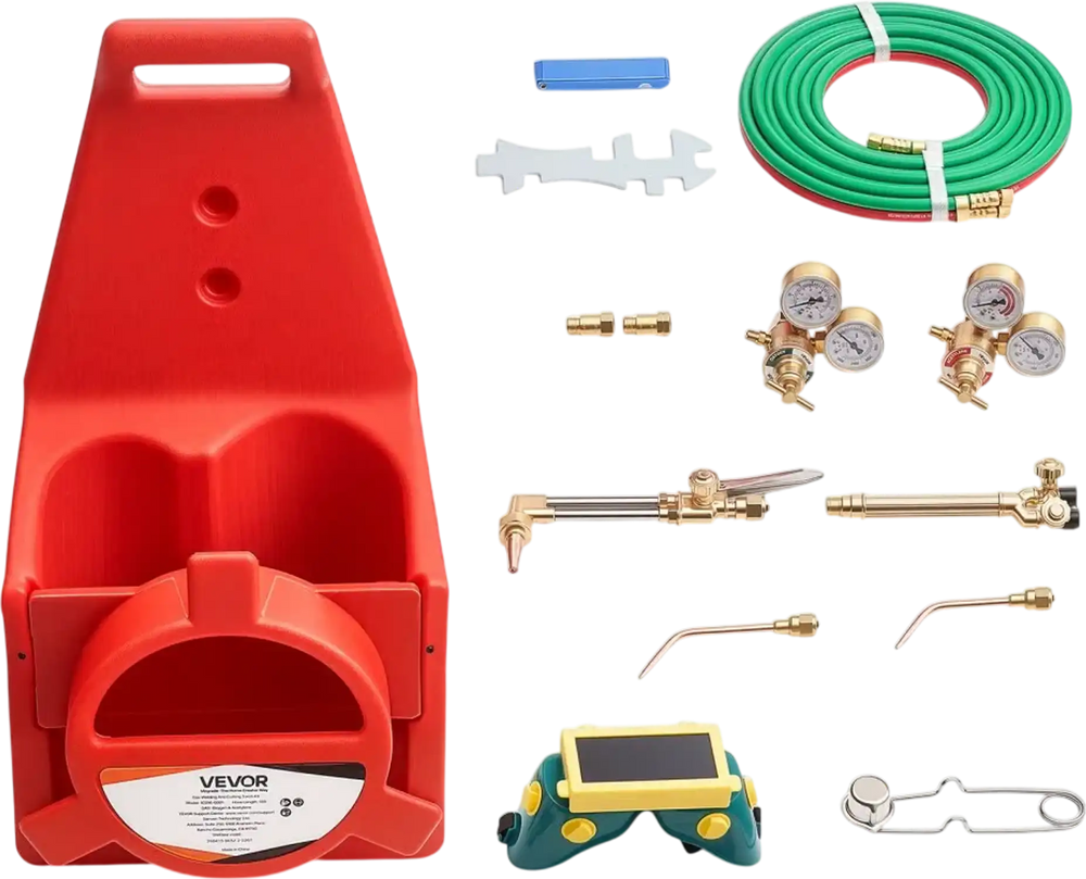 VEVOR Oxygen Acetylene Torch Kit with Check Valves, Gas Welding Cutting Torch Kit, Portable Oxy Acetylene Brazing Set with 15FT Twin-Hose, 1 Cutting Tip, 2 Welding Tips, 2 Regulators & Cylinder Holder
