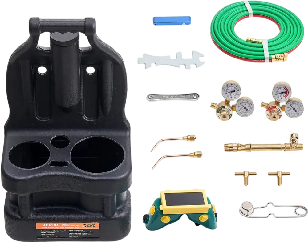 VEVOR Oxygen Acetylene Torch Kit with Check Valves, Gas Welding Torch Kit, Portable Oxy Acetylene Brazing Set with 15FT Twin-Hose, 2 Welding Tips, 2 Regulators & Cylinder Holder for Metalworking