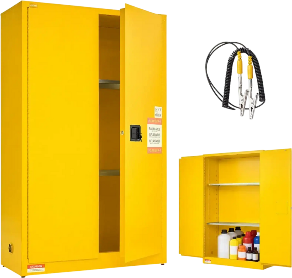VEVOR Flammable Storage Cabinet, 18" x 43" x 70", Industrial Fire Cabinet, Fire & Explosion Proof, Double-Wall Cold Rolled Steel, 2-Door Hazardous Safety Cabinet with 2 Adjustable Shelves & Key Lock
