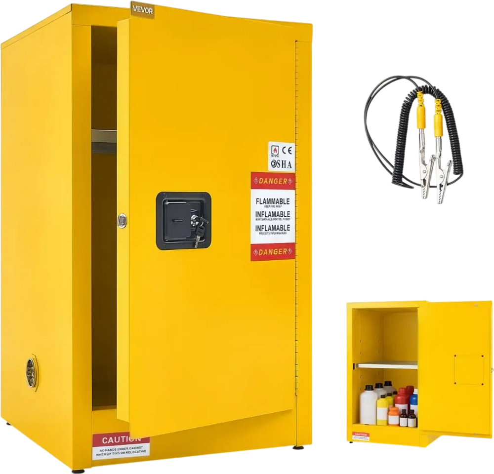 VEVOR Flammable Storage Cabinet, 21" x 21" x 35", Industrial Fire Cabinet, Double-Wall Cold Rolled Steel Hazardous Storage Safety Cabinet, Fire & Explosion-Proof with Adjustable Shelf and Key Lock
