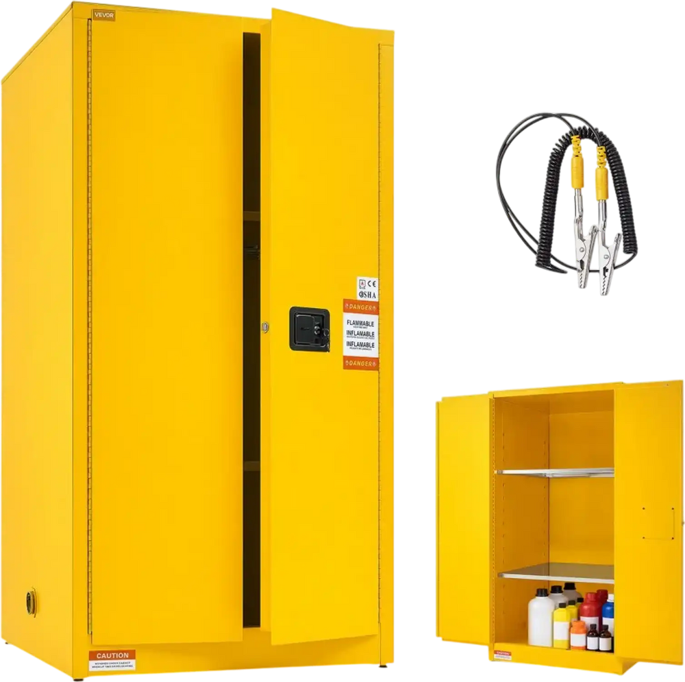 VEVOR Flammable Storage Cabinet, 34" x 34" x 65", Industrial Fire Cabinet, Fire & Explosion Proof, Double-Wall Cold Rolled Steel, 2-Door Hazardous Safety Cabinet with 2 Adjustable Shelves & Key Lock
