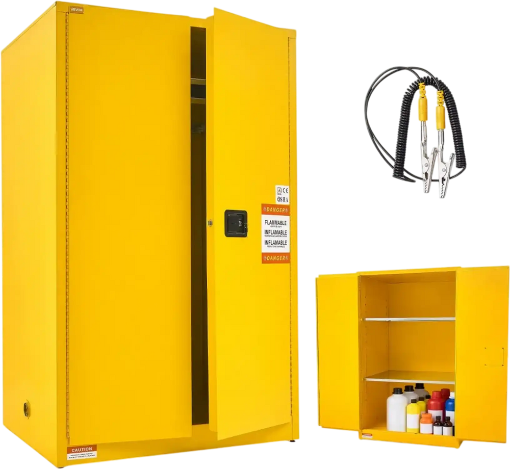 VEVOR Flammable Storage Cabinet, 34" x 43" x 70", Industrial Fire Cabinet, Fire & Explosion Proof, Double-Wall Cold Rolled Steel, 2-Door Hazardous Safety Cabinet with 2 Adjustable Shelves & Key Lock