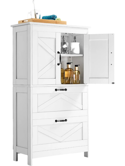 Vevor Bathroom Floor Cabinet 4-Tier Wooden Storage Organizer with 2 Doors, 2 Drawers & Adjustable Shelf White New