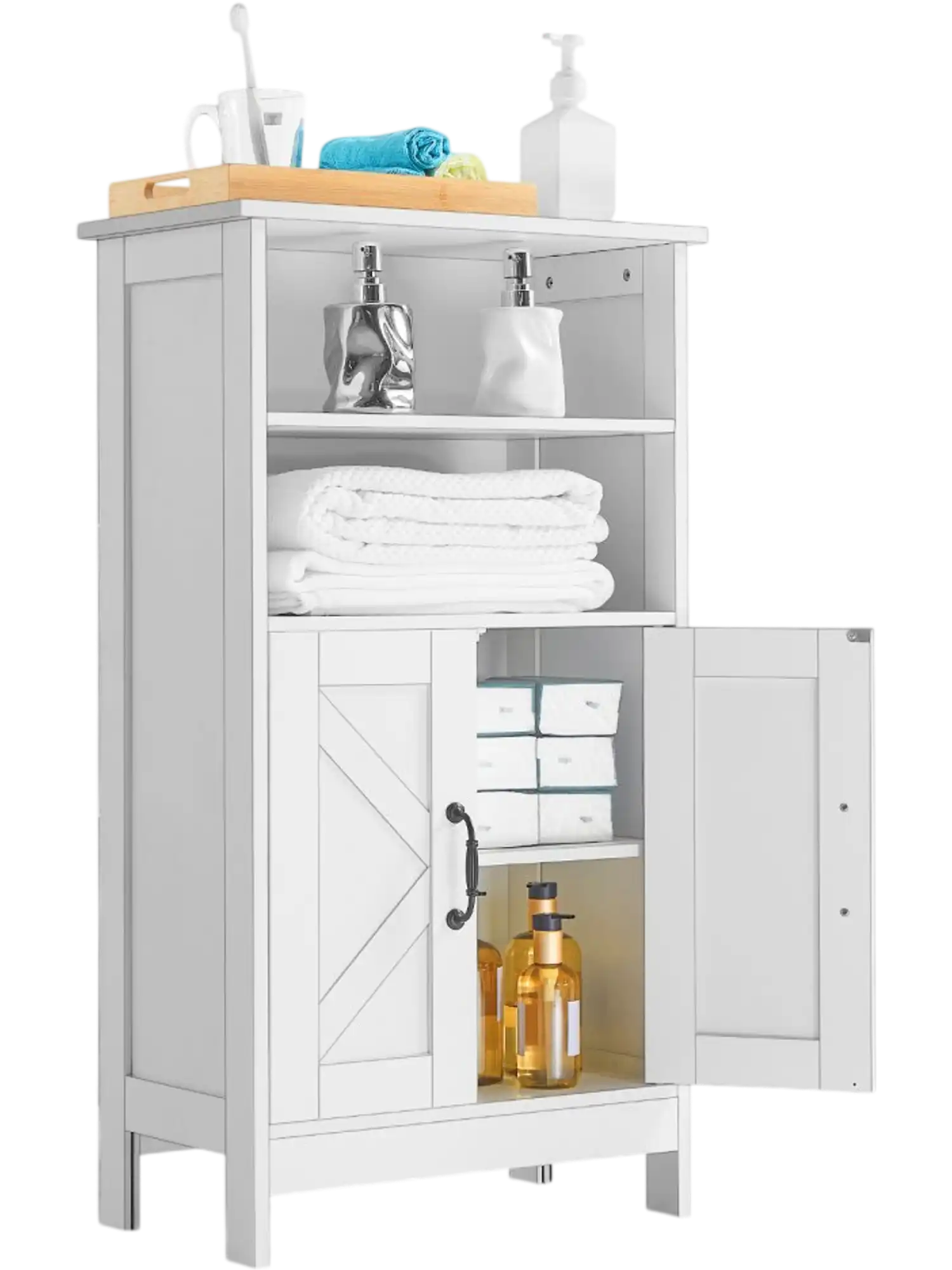 Vevor Storage Cabinet Bathroom Floor Cabinet with Adjustable Shelf 2 Doors White New
