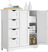 VEVOR Bathroom Floor Cabinet, 3-Tier, Wooden Storage Organizer with 2 Doors, 4 Drawers and Adjustable Shelf, Modern Home Furniture Freestanding Cupboard for Kitchen/Living Room/Entryway Use, White
