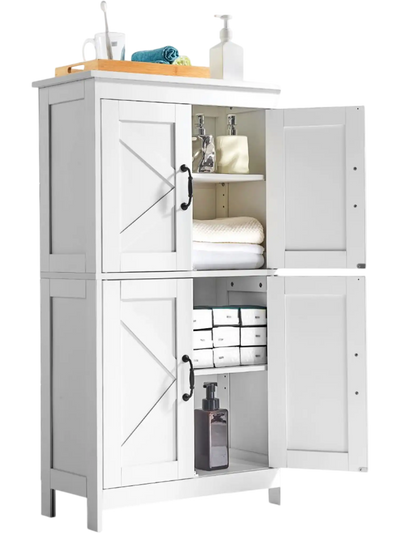 Vevor Bathroom Floor Cabinet 4-Tier Wooden Storage Organizer with 4 Doors and Adjustable Shelf White New