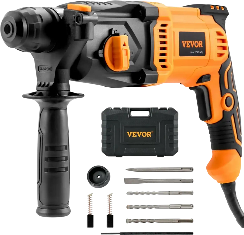 VEVOR 1 Inch SDS-Plus Rotary Hammer Drill, 8 Amp Corded Drills, Heavy Duty Chipping Hammers with Safety Clutch, Electric Demolition Hammers, Taladro Rotomartillo, Power Tool For Concrete