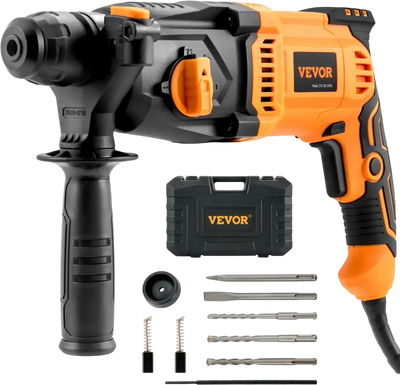 VEVOR 1 Inch SDS-Plus Rotary Hammer Drill, 8 Amp Corded Drills, Heavy Duty Chipping Hammers with Safety Clutch, Electric Demolition Hammers, Taladro Rotomartillo, Power Tool For Concrete