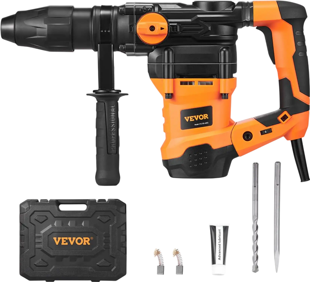VEVOR 1-9/16 Inch SDS-Max Rotary Hammer Drill, 13Amp Corded Drills, Heavy Duty Chipping Hammers with Vibration Control & Safety Clutch, Electric Demolition Hammers Variable Speed, Power Tool For Concr
