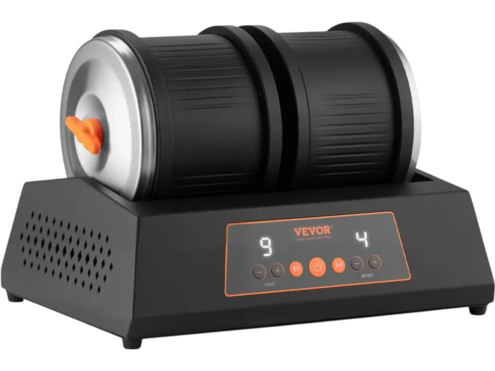 VEVOR Rock Tumbler Kit, 8 lbs Rock Polishing Kit, 4 Speed Settings 9-Day Polishing Timer Stone Polishing Kit, Double Barrel Rock Polisher with Adapter, Rock Polisher for Adults and Kids