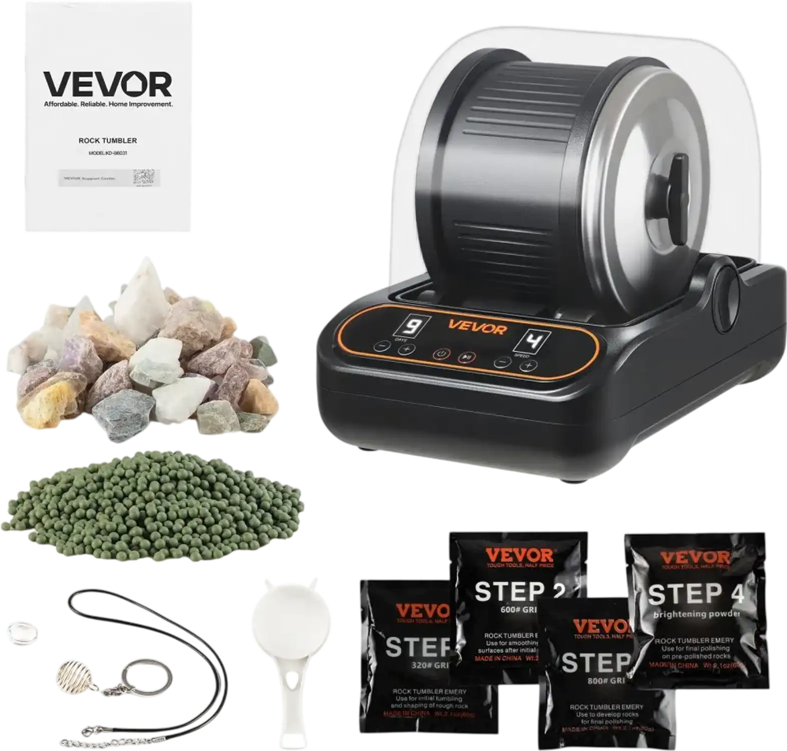 Vevor Rock Tumbler 3 lbs Quiet Rock Polishing Kit with 4-Speed Adjustment and 1-9 Day Timer New