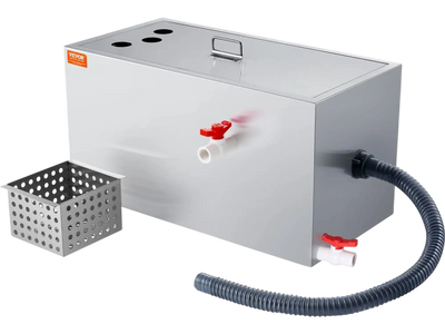 VEVOR Commercial Grease Trap, 25 LBS Grease Interceptor, Top Inlet Interceptor, Under Sink Stainless Steel Grease Trap, 6.4 GPM Waste Water Oil-water Separator, for Restaurant Canteen Home Kitchen