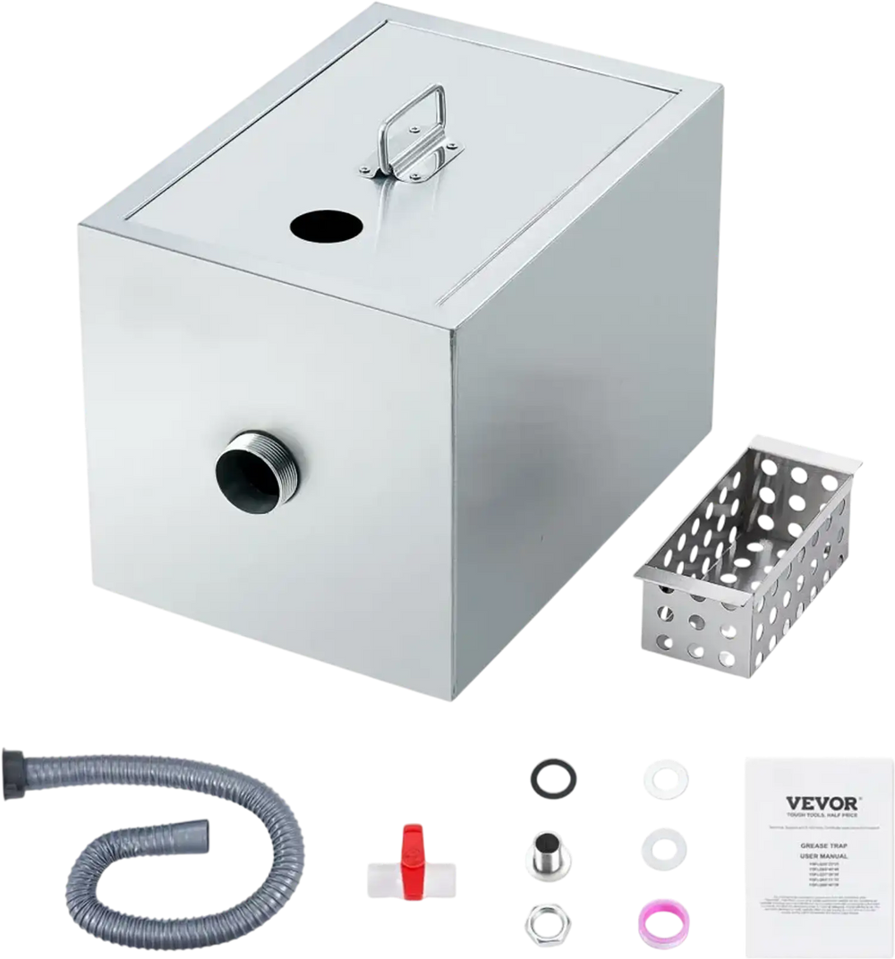 VEVOR Commercial Grease Trap, 8 LBS Grease Interceptor, Top Inlet Interceptor, Under Sink Stainless Steel Grease Trap, 2.8 GPM Waste Water Oil-water Separator, for Restaurant Canteen Home Kitchen