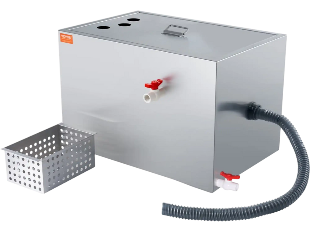 VEVOR Commercial Grease Trap, 40 LBS Grease Interceptor, Top Inlet Interceptor, Under Sink Stainless Steel Grease Trap, 10 GPM Waste Water Oil-water Separator, for Restaurant Canteen Home Kitchen