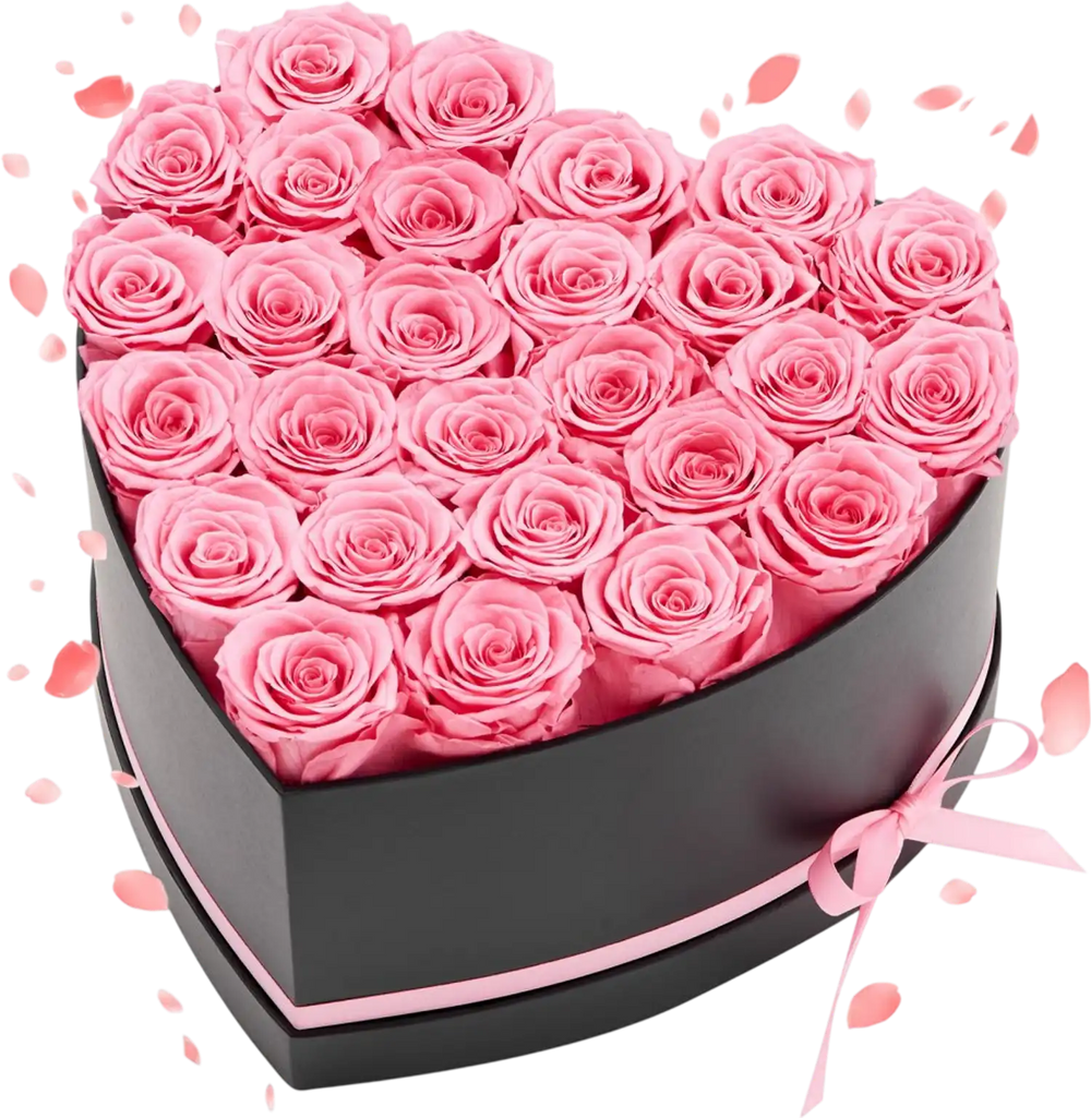 VEVOR Forever Flowers, 27 Preserved Roses in a Heart Shape Box, Eternal Flowers Immortal Bouquet Birthday Present for Women Her Wife Mothers, Anniversary, Valentine's Day,Christmas, Pink